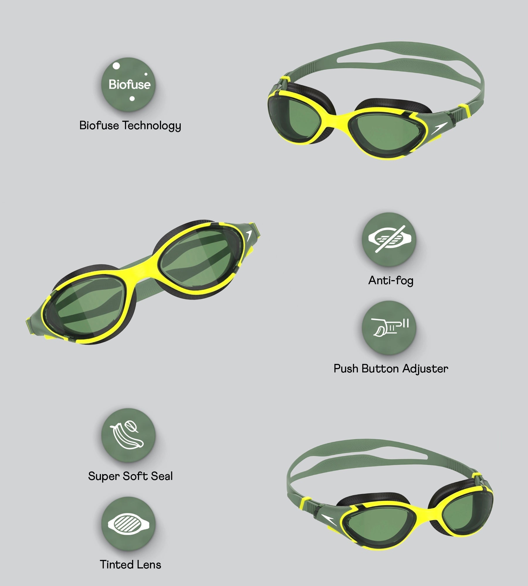 Speedo Unisex Adult Biofuse 2.0 Anti Fog Coated Swim Goggles For Men and Women - Black & Glacier Grey - Fitness Goggles | Speedo | InstaSport