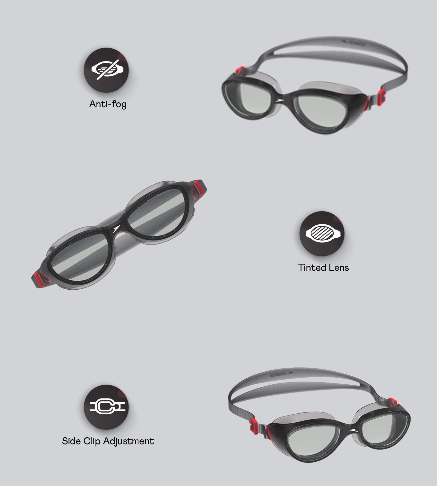 Speedo Unisex Adult Futura Hydrospex Anti Fog Coated Lens Swim Goggles For Men and Women - Black & Glacier Grey - Recreation Goggles | Speedo | InstaSport