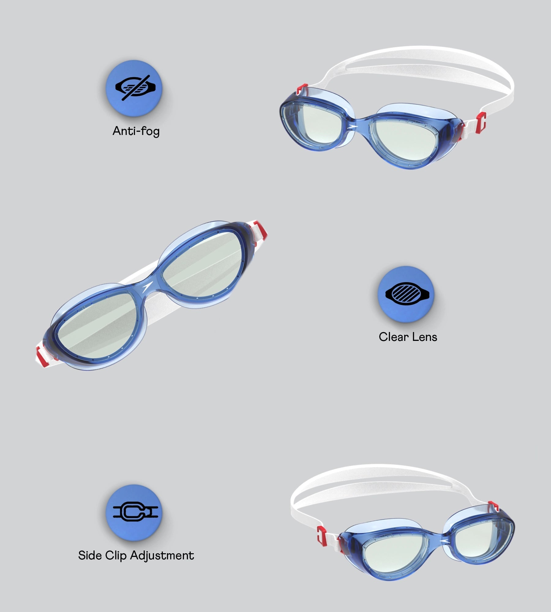 Speedo Unisex Adult Futura Hydrospex Anti Fog Coated Lens Swim Goggles For Men and Women - Sna Black & Grey - Recreation Goggles | Speedo | InstaSport