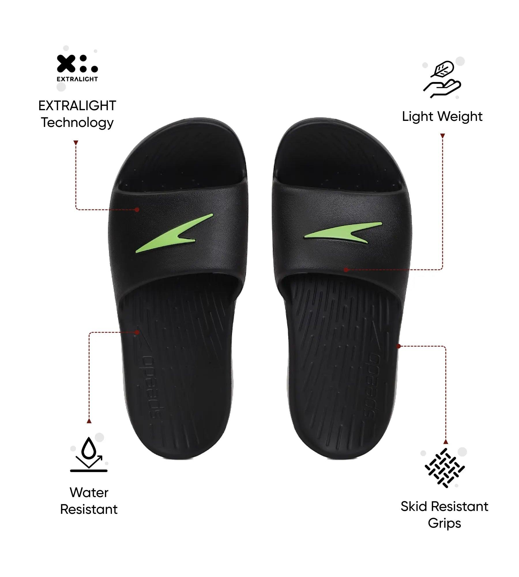 Speedo Unisex Junior's Single Colour Slides For Boys and Girls - Black & Atomic Lime - Single Colour Slides | Speedo | InstaSport