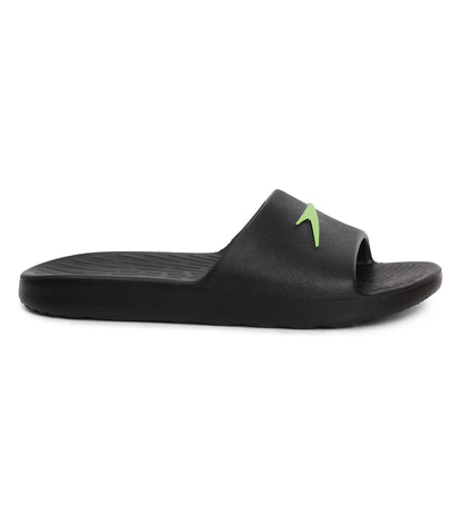 Speedo Unisex Junior's Single Colour Slides For Boys and Girls - Black & Atomic Lime - Single Colour Slides | Speedo | InstaSport