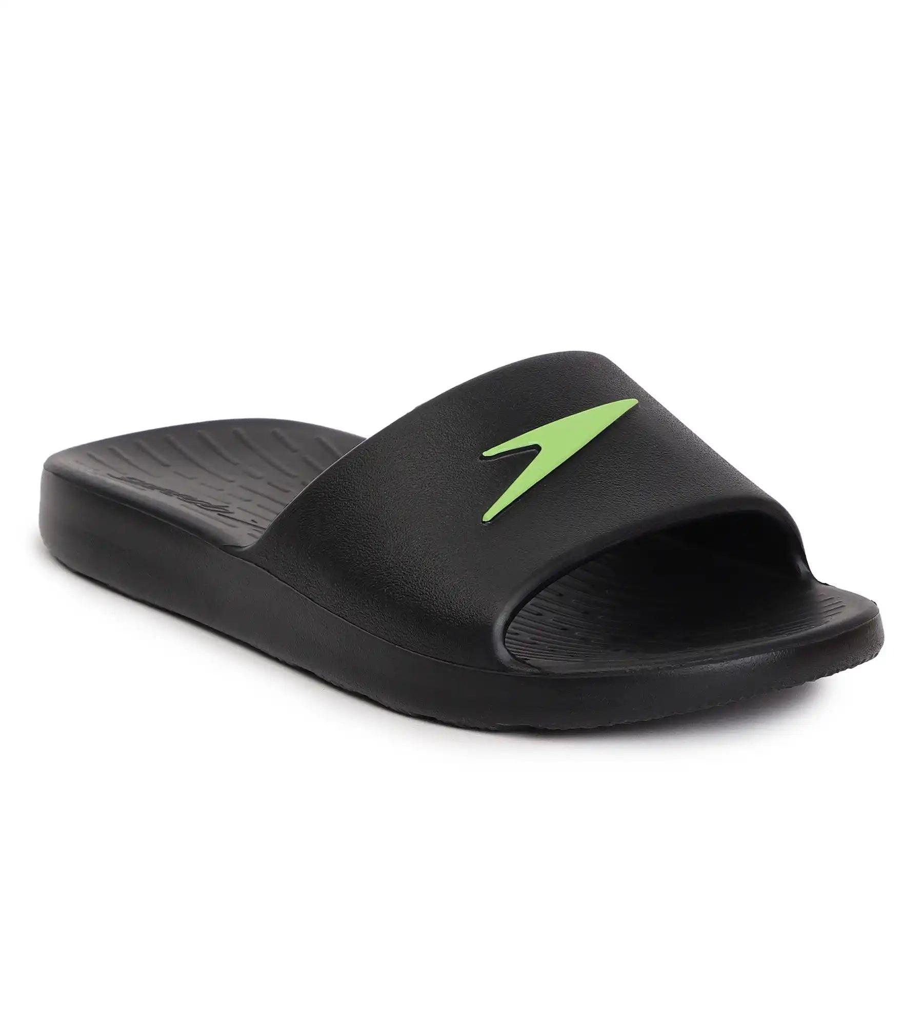 Speedo Unisex Junior's Single Colour Slides For Boys and Girls - Black & Atomic Lime - Single Colour Slides | Speedo | InstaSport